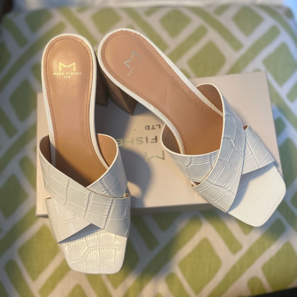 Marc Fisher LTD Saydi slide leather sandals in ivory